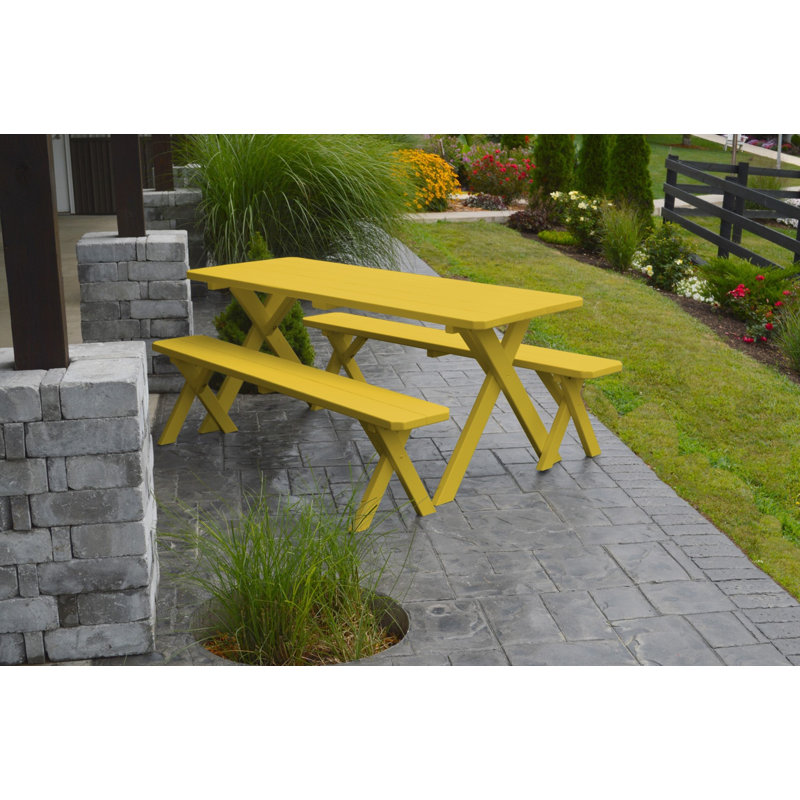 Table de pique-nique rectangulaire en pin pour 6 personnes Dyann, Jaune canari, H 30 po x l 27 po x P 70 po