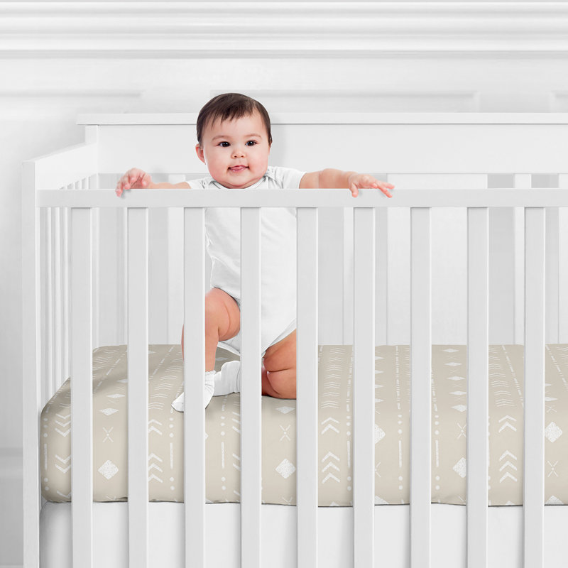 Taupe and White Boho Aztec Microfiber Crib Sheet