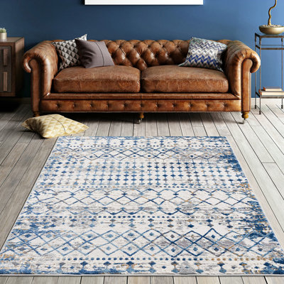 Tapis de chambre Global tissé, abat-jour bleu crème, coupe et bouclage à la machine, velours mi-doux, décoloration, tapis décoratif, motif, facile à nettoyer, salle familiale