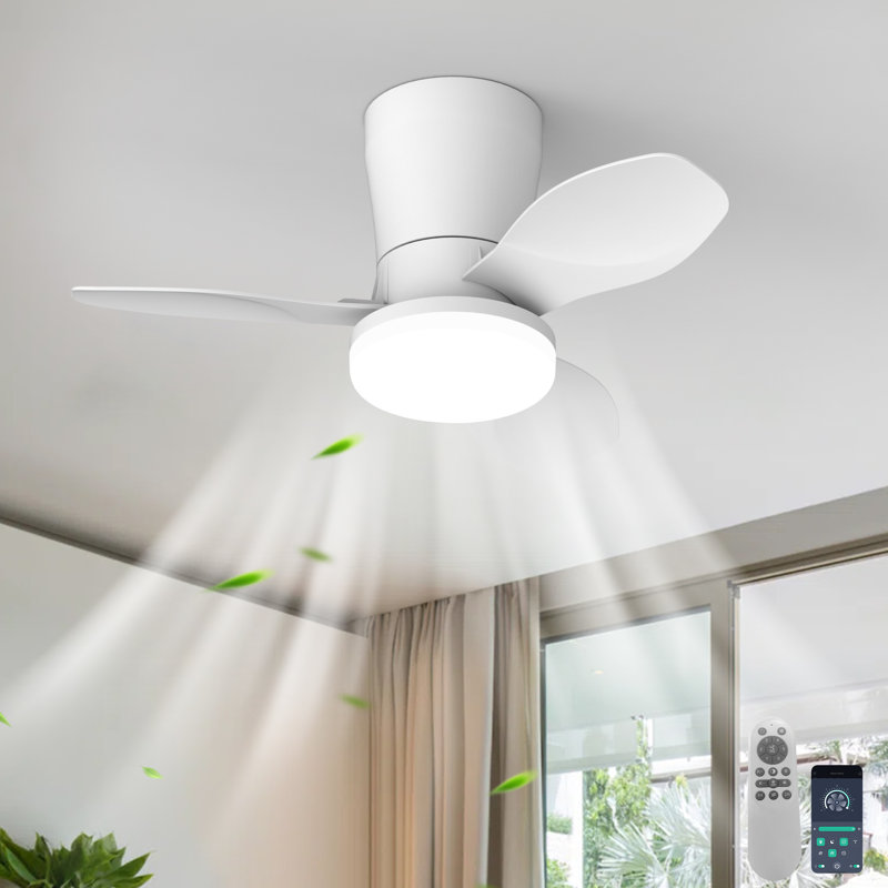 65cm 3-Blade Dimmable LED Ceiling Fan with Light Kit and Remote Control, White, White