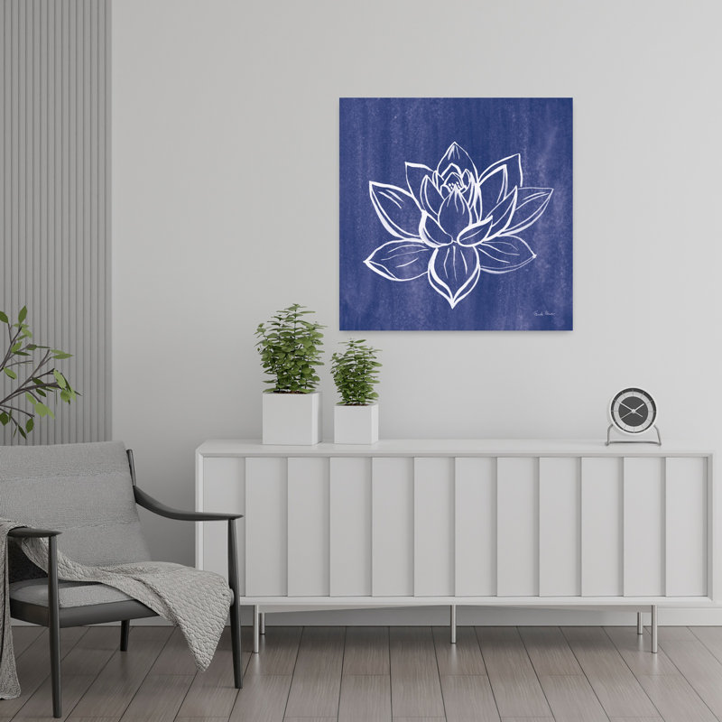 Lotus contemporain avec art floral bleu, H 24 po x l 24 po