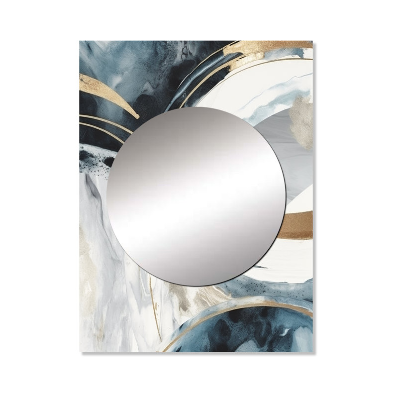 Jedric Black Gold Fusion Of Marble II - Marble Large Mirror, Black Decorative Wall Mirror, Printed Metal Art, 40" x 30"