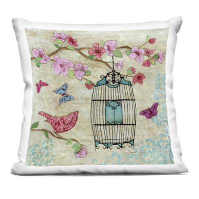 Oiseau rose au printemps
 Coussin décoratif imprimé par Janet Tava