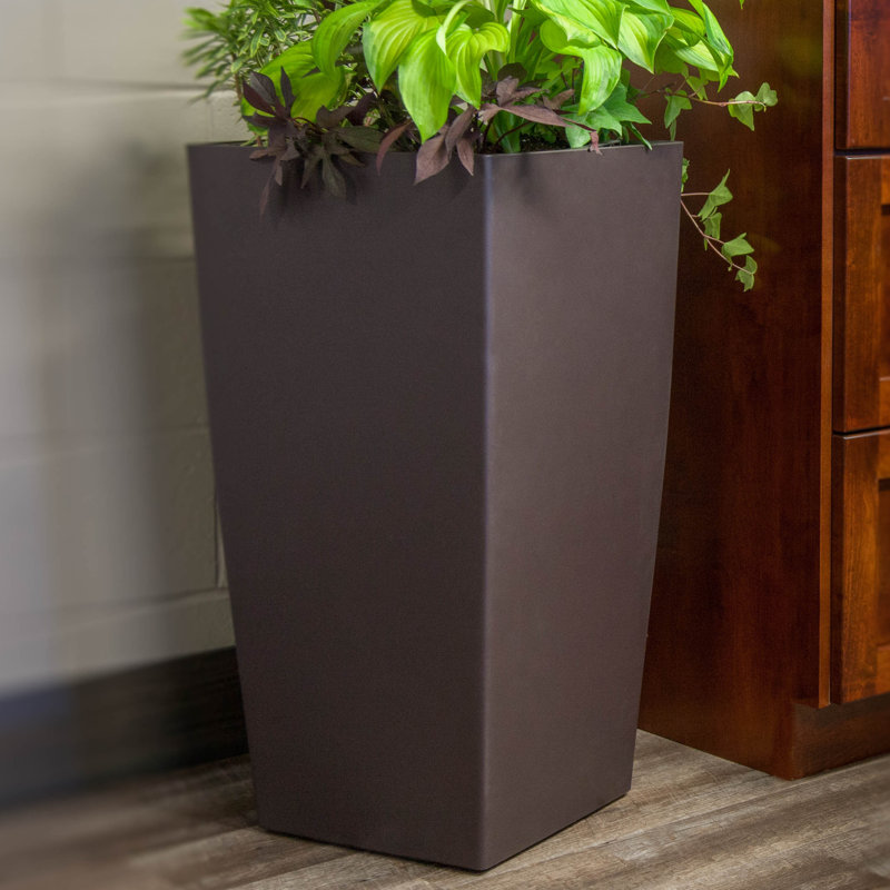 Byrum Plastic Self-Watering Indoor/Outdoor Pot Planter, Matte Mocha, 30" H x 15.4" W x 15.4" D