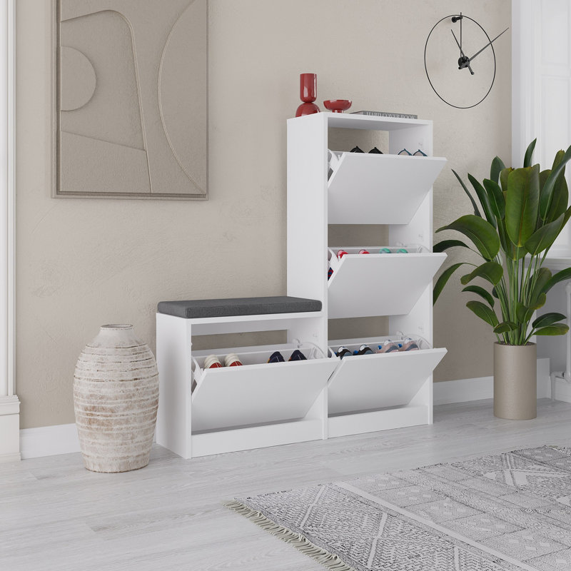 Armoire à chaussures blanche élégante, 41,3 po x 46,7 po x 10,2 po | 100% panneau de particules enduit de mélamine, épaisseur: 0,7 pouce | Design moderne pour vestibule organisé, solution de rangement élégante pour chaussures et accessoires
