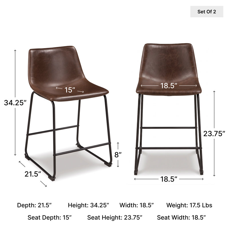 Ashtin Upholstered Counter Stool with Metal Frame, Brown, Counter Stool (23.75” Seat Height)