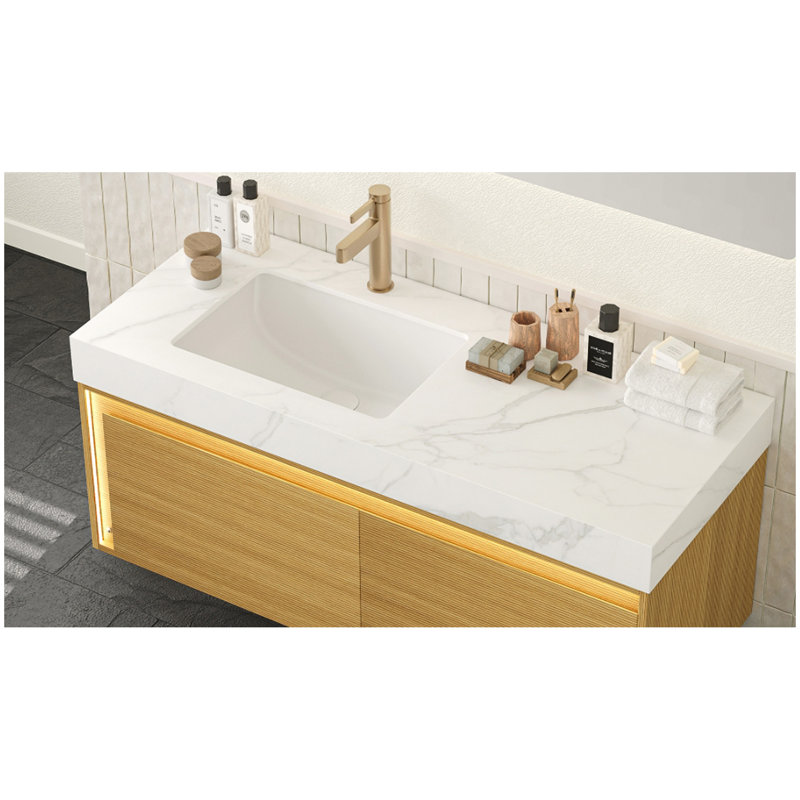NYAH 48'' Sintered Stone with White Ceramic Undermount Basin, No Faucet, No Cabinet, Carrara White