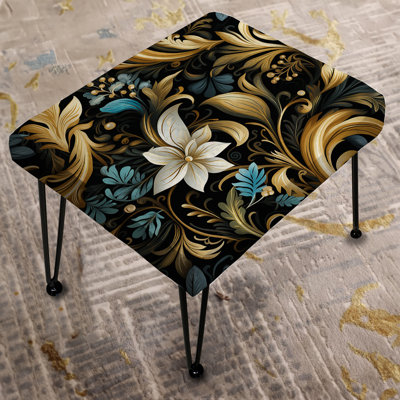 Black And Gold Damask Flower Blossoms - Damask Rectangle Ottoman