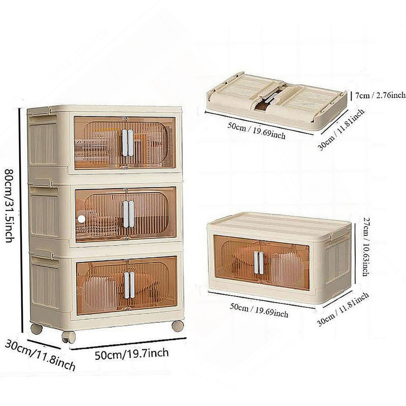 19.69" Side Wide Folding Storage Cabinet ,3 Tiers,19.69"×11.81"×31.1",Collapsible Storage Bins with Magnetic Door,