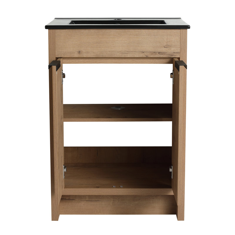 Bellalynn 24'' Free Standing Single Bathroom Vanity with Ceramic Top, Floor Standing Bathroom Vanity with 2 Doors, 1 Adjustable Shelf
