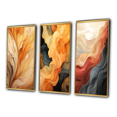 " Vintage Orange Ornamental Wave Elegance " 3 - Pieces