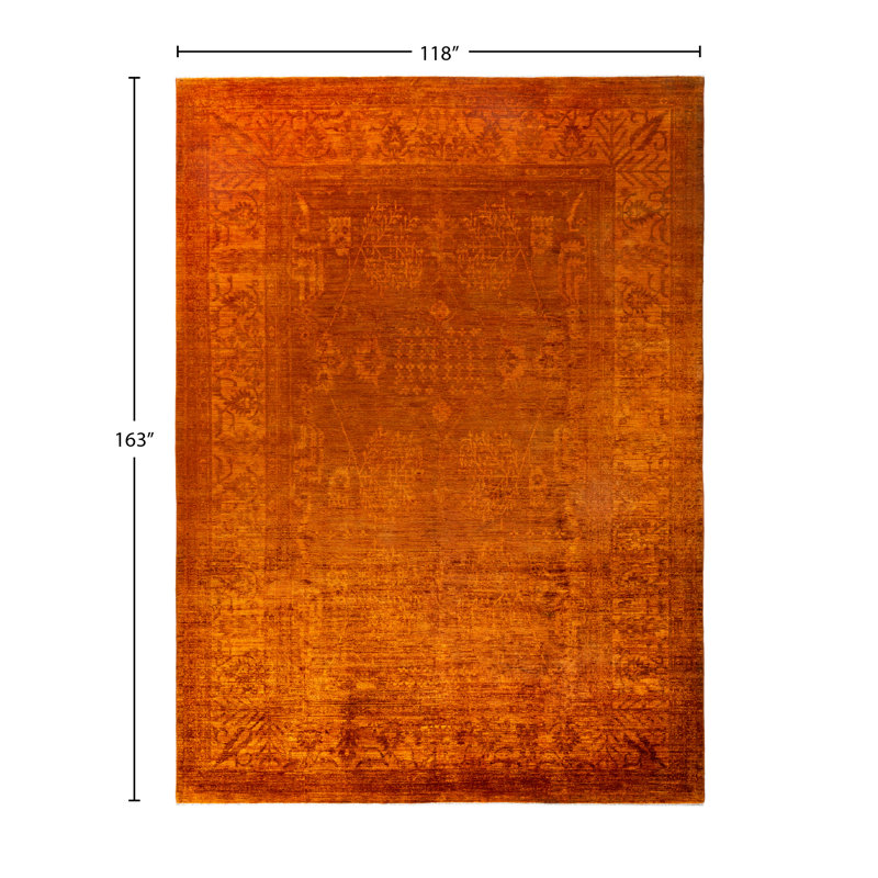 Tapis unique noué à la main Rachal - orange, 9 pi 10 po x 13 pi 7 po