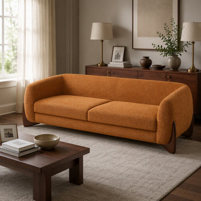 82-Inch Boucle Sherpa Sofa with Plush Cushions and Natural Wood Legs for Cozy Modern Living.