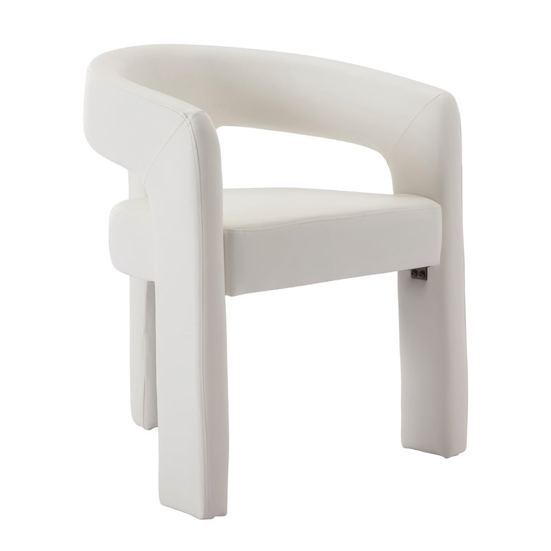Upholstered Faux Leather Dining Arm Chairs Solid Back Barrel Dining Chairs Set of 2/3/4, 4, White