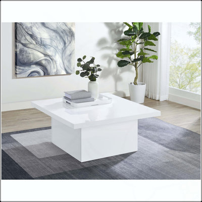 High Gloss White Coffee Table with Plinth Base