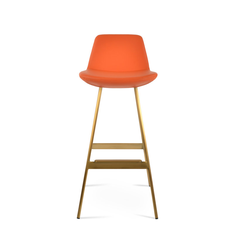 Tabouret Pera Balat, Laiton, Similicuir orange, Tabouret de comptoir (siège d'une hauteur de 24 p