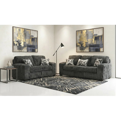 Ensemble de canapé en fausse fourrure gris anthracite 2 pièces avec coussins décoratifs Heywood