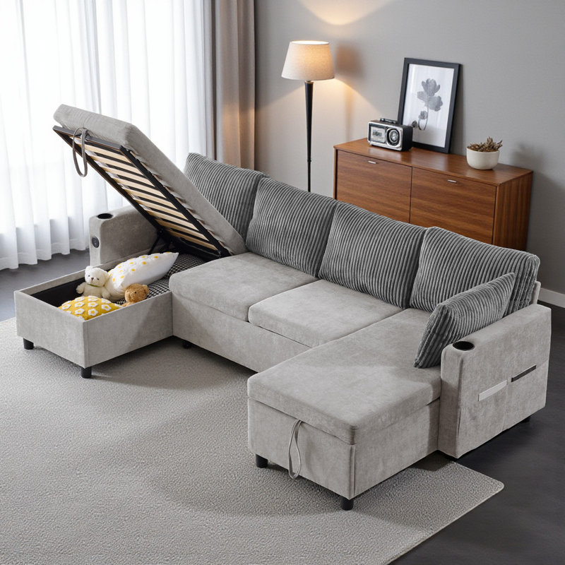 Canapé-lit modulaire en U de 112 po Fialynn, Gris
