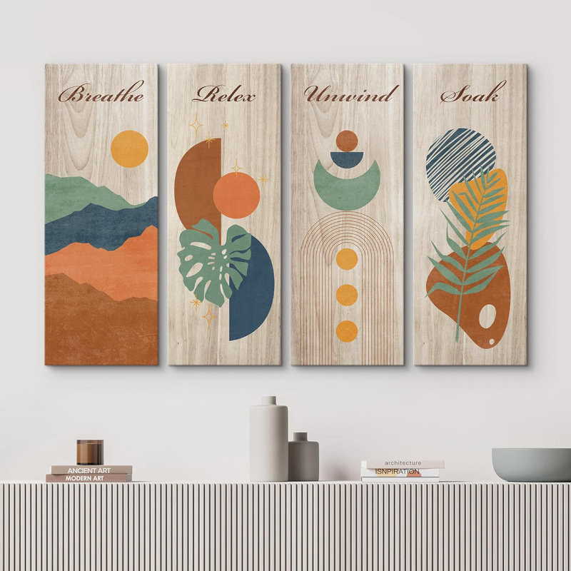 Ensemble de 4 reproductions d'art sur toile de style Mid-Century Boho