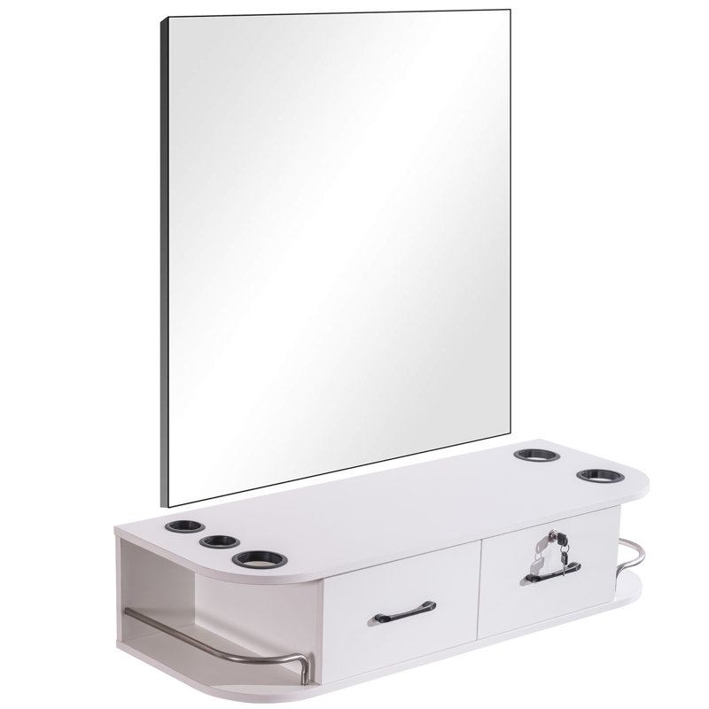 Station de barbier verrouillable avec miroir, Blanc