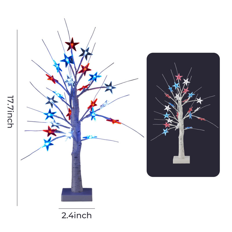 2 Pack 24 Inch Lighted Artificial Birch Tree