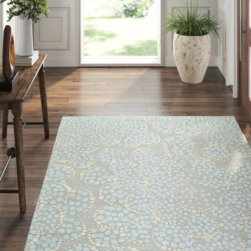 Effervescence Polka Dots Area Rug in Beige/Blue/Gray, Rectangle 3' x 5'