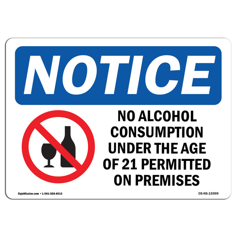 Avis - Aucun signe de consommation d'alcool avec symbole, H 18 po x l 24 po x P 0,1 po