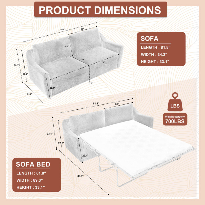 Queen Size Pull Out Sofa Bed, Convertible Sleeper Sofa Couch With Pullout Bed, 2 In 1 Sofa Bed Couch With Memory Foam Mattress For Living Room Office, Space-Saving
