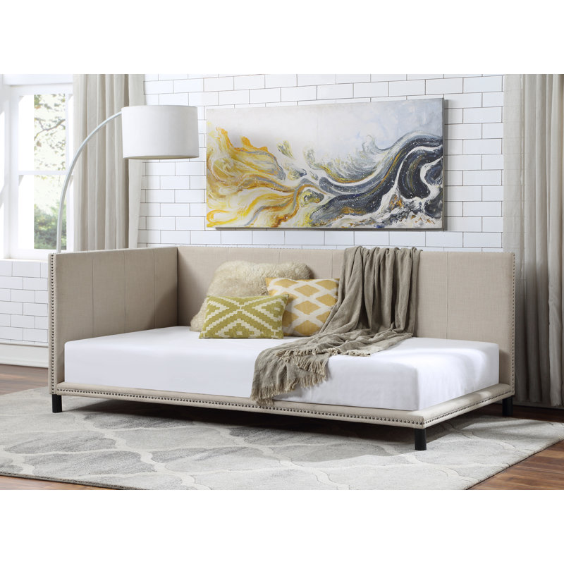 Upholstered Daybed with Nailhead Trim in Beige