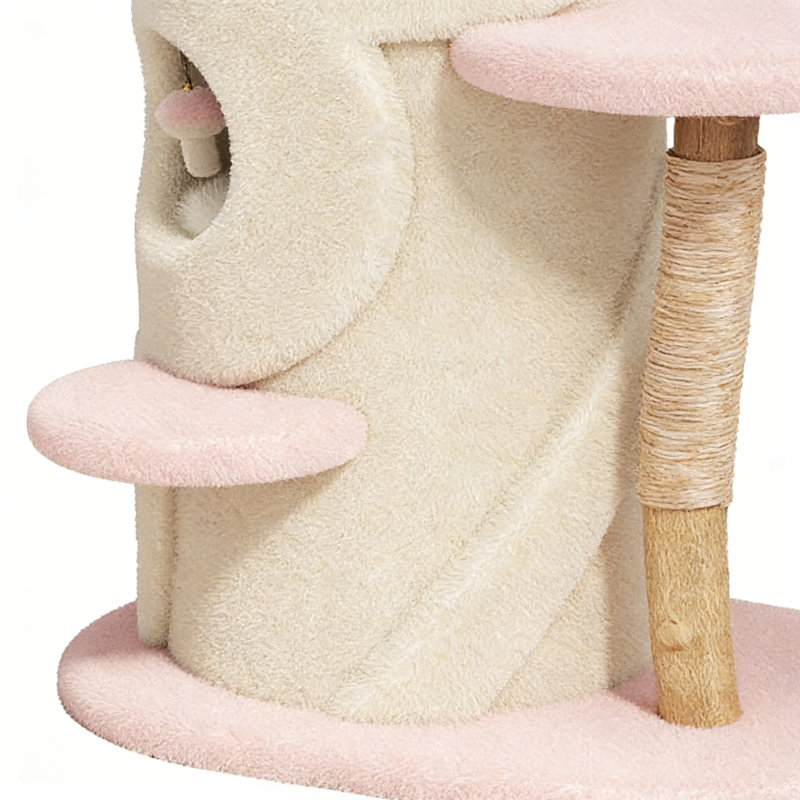 Structure d'escalade moderne et simple pour chat, Blanc cassé / rose