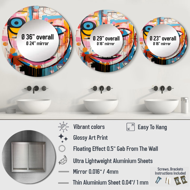 Pop Art Modern Robot II - miroir décoratif Pop Art, miroir mural rond glam, impression sur métal, 29 po x 29 po