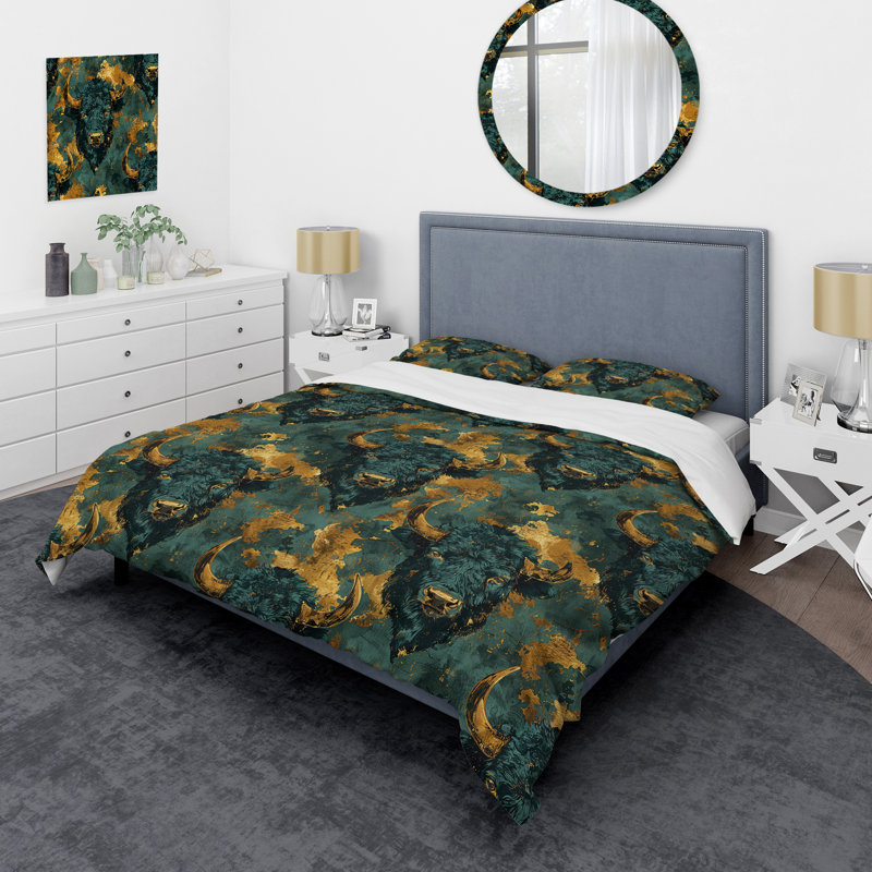 Ensemble de housse de couette Emerald Gold Buffalo Charm - Glam, Housse de couette très grand + 2 taies décorativ