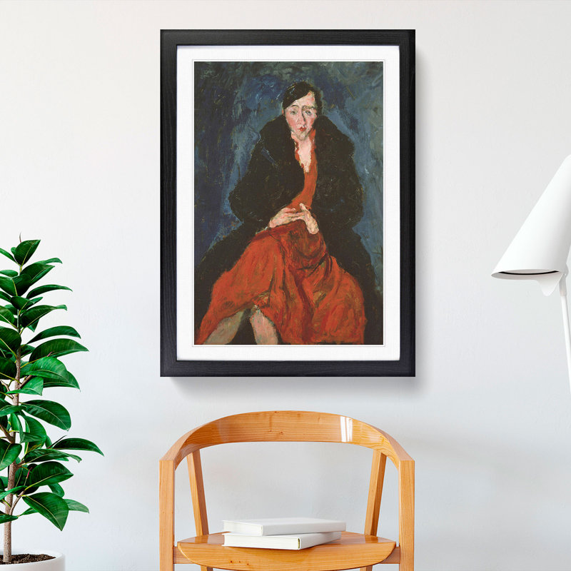 Woman in Red by Chaim Soutine - Picture Frame Painting, 48cm H x 36cm W x 2cm D, Black Framed