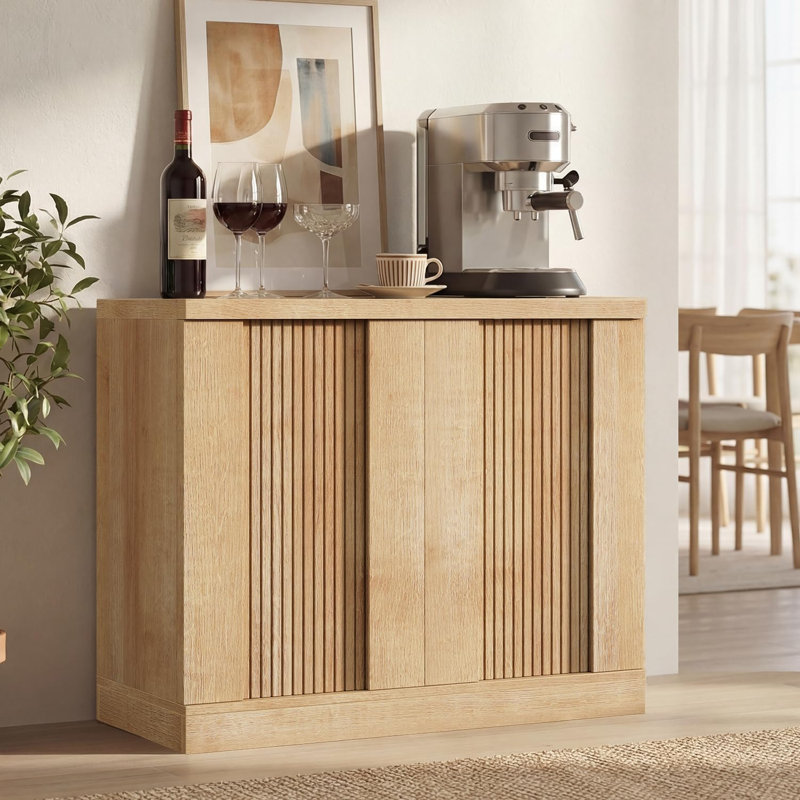 Armoire de rangement, buffet, console cannelée, buffet avec tablette réglable, Chêne