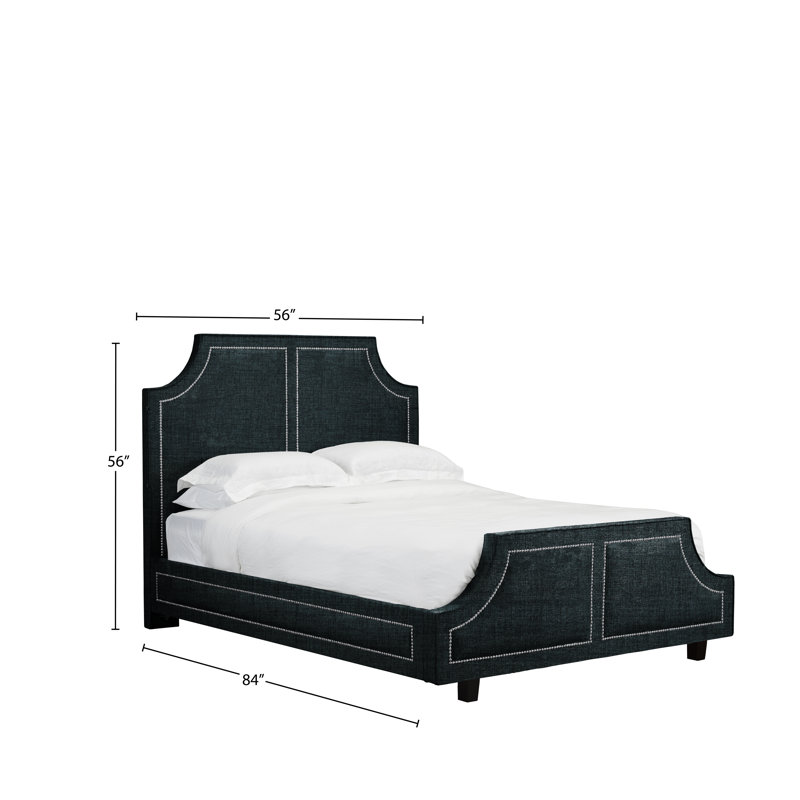 Lit plateforme en tissu d’ameublement Stoller, Double, Lin - denim