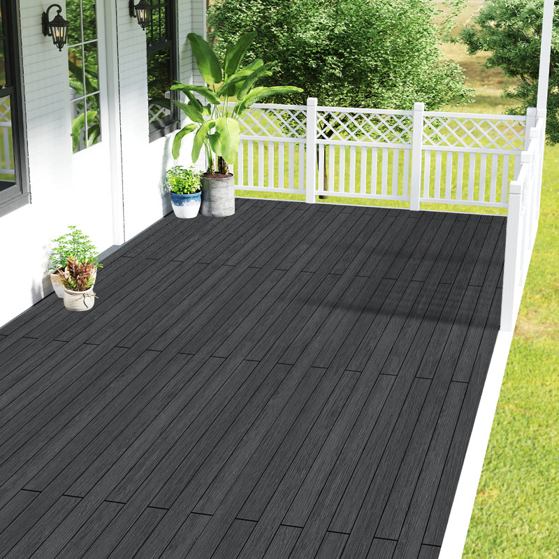 Planches de terrasse en composite 96 po x 5,4 po (5 pièces) -Inclut les accessoires d'installation, L 96 po x l 5,4 po, Noir