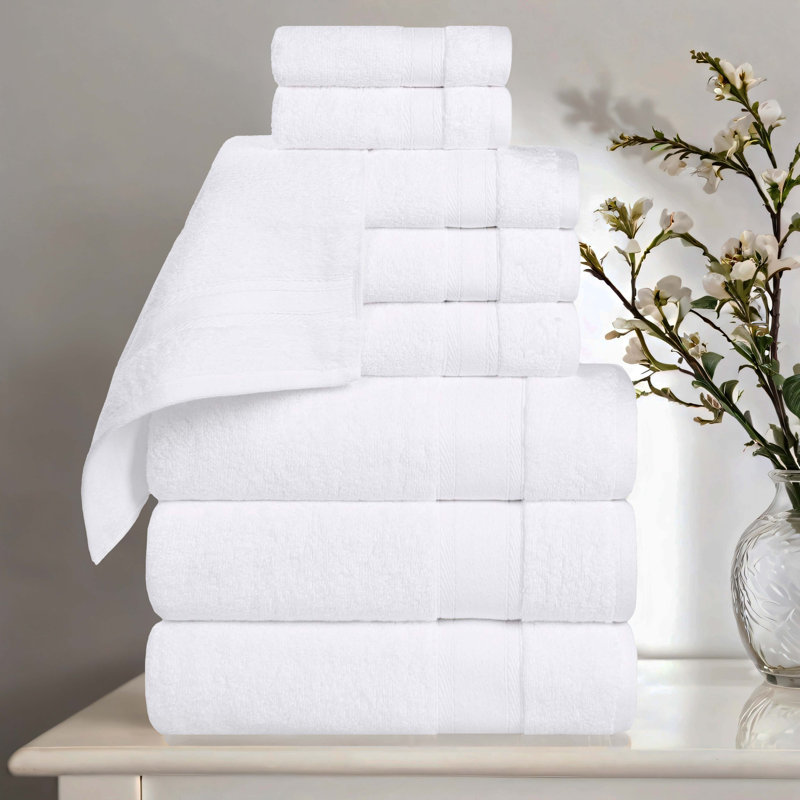 Belmont Zero Twist Cotton Medium Weight Soft Absorbent, White, 9 Piece Towel Set