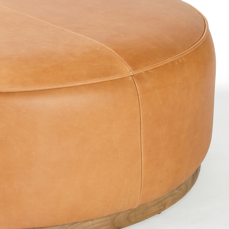 Clarksdale Upholstered Ottoman, Palermo Butterscotch Genuine Leather, Distressed Natural