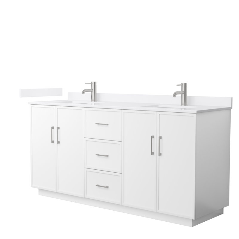 Elan TK 72" Freestanding Double Bathroom Vanity with Cultured Marble Top, White, Carrara Cultured Marble, Brushed Nickel