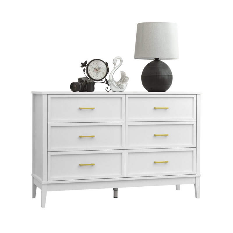 Walter 6 Drawers Dresser for Bedroom, 47.3" W Modern Chest of Drawers, Wood Drawer Organizer for Clothes, Entryway, Hallway, Nursery or Living Room, White
