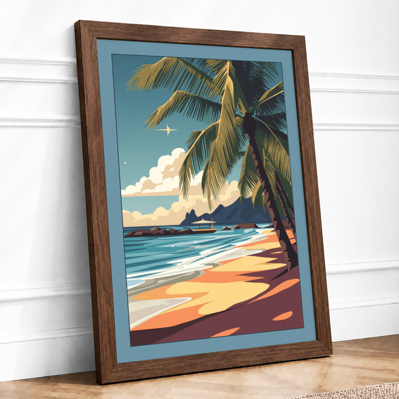 Tropical Beach Retreat Coastal - Framed Print, Walnut, A1 - 84.1 x 59.4 cm