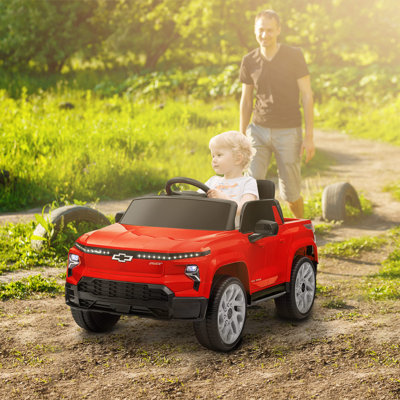 Qaba 12V Kids Ride on Truck, Chevrolet Silverado EV RST Licensed Electric Car with Parent Remote Control, Back Storage, Spring Suspension, Soft Start, Auxiliary Wheels, LED Lights, Music, MP3, Black