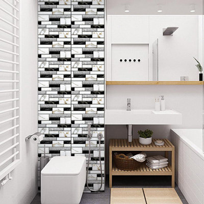 Panneau mural en pierre 11,81 po x 11,81 po gris / noir / blanc