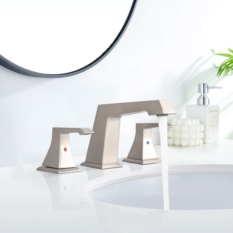 Robinet de salle de bain à large entraxe avec bonde, Nickel brossé