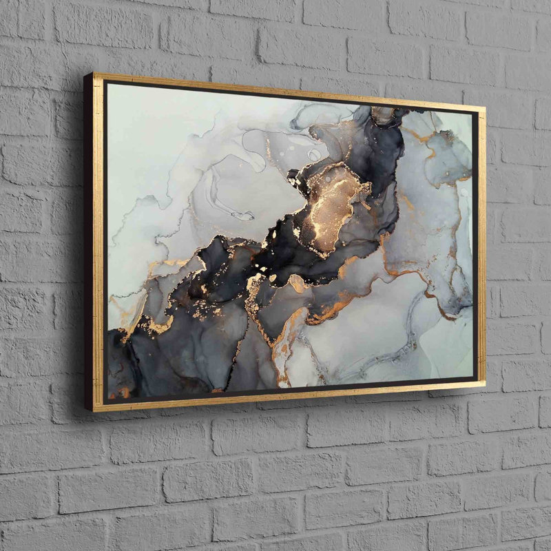 Marble Printed Art Canvas: A Modern Poster Featuring Luxury Marble Artwork for Contemporary Wall Decor, Gold Floater Framed