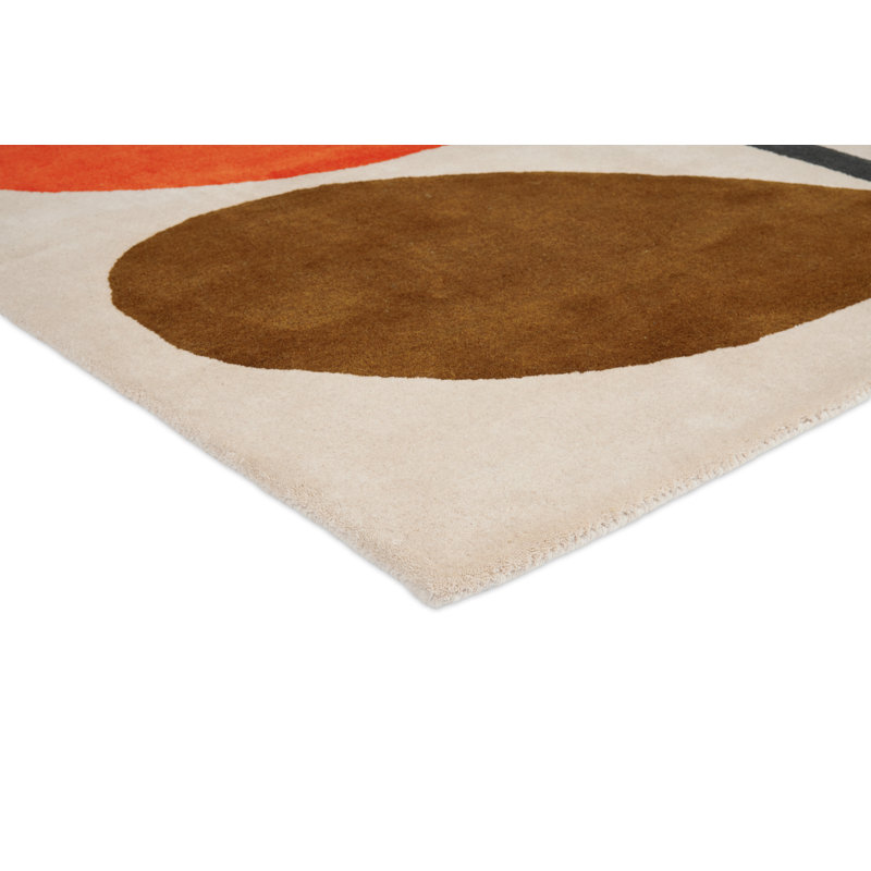Wool Floral Area Rug in Beige/Brown/Orange, Rectangle 6'7" x 9'2"