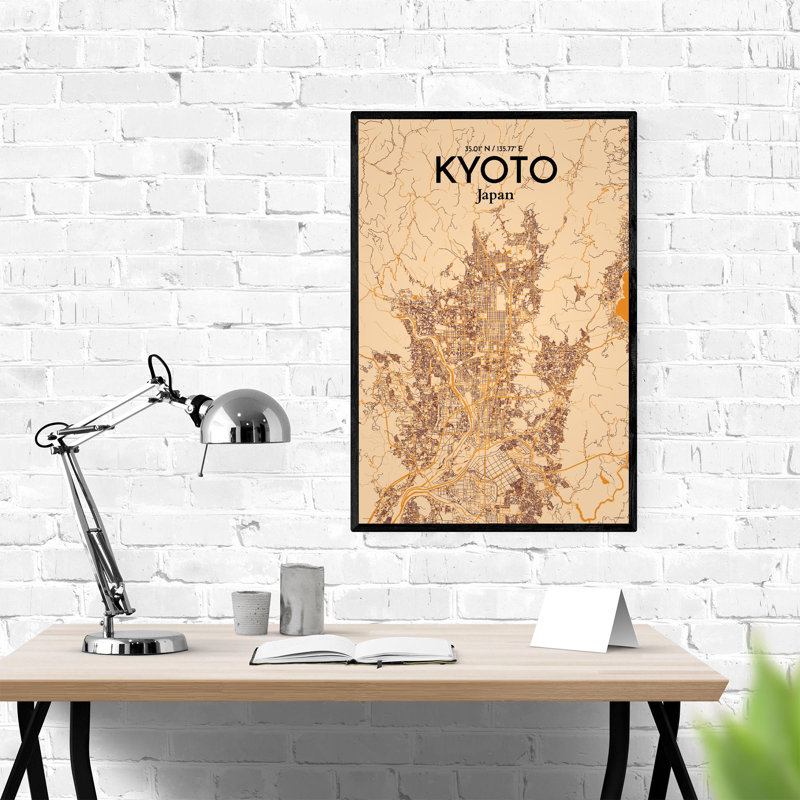 «Kyoto City Map», impression, Orange / or pâle, H 36 po x l 24 po
