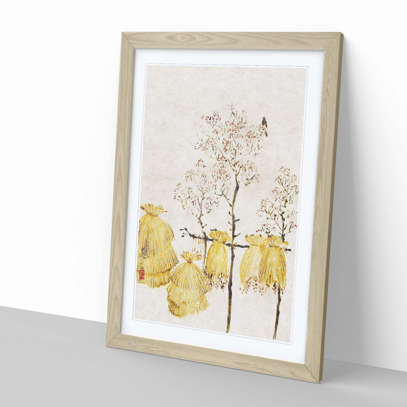Bird in a Tree by Shibata Zeshin - Framed Print, 33cm H x 24cm W x 2cm D, Oak Framed