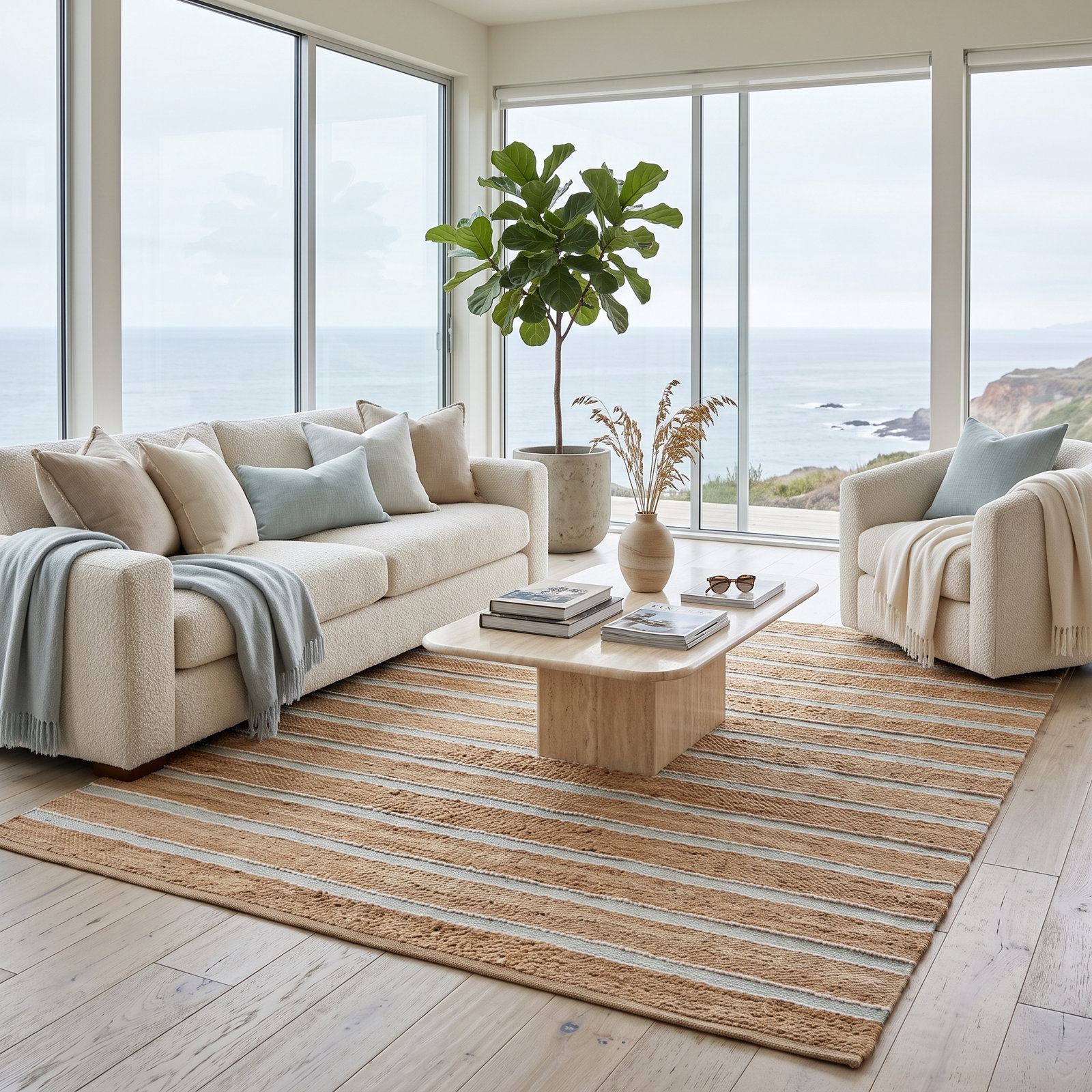 Coastal Striped Jute Blend Hand-Woven Indoor Area Rug, Rectangle 10' x 14'