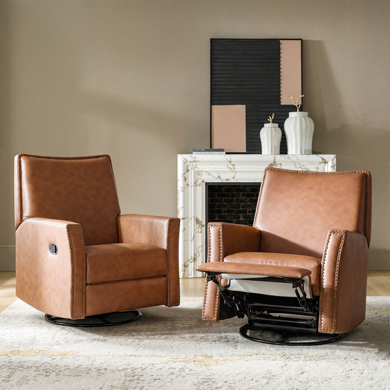 Fauteuil inclinable manuel berçant en similicuir pivotant Jerseyville (ensemble de 2), Sable